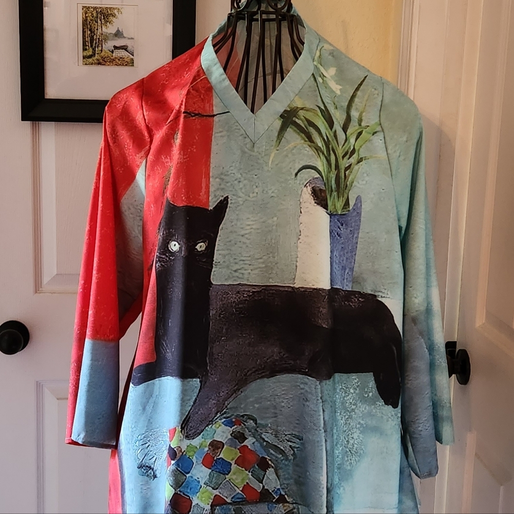 Women's Boho Cat Print Blouse